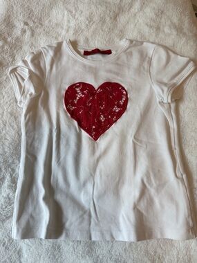 Carolina Herrera White Short-Sleeve Tee with Red Lace Heart